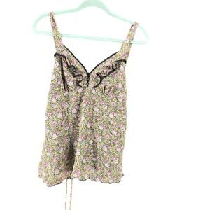 BCX Y2K ditsy floral lace ruffle trim babydoll top Sz Lg Fairy grunge whimsigoth